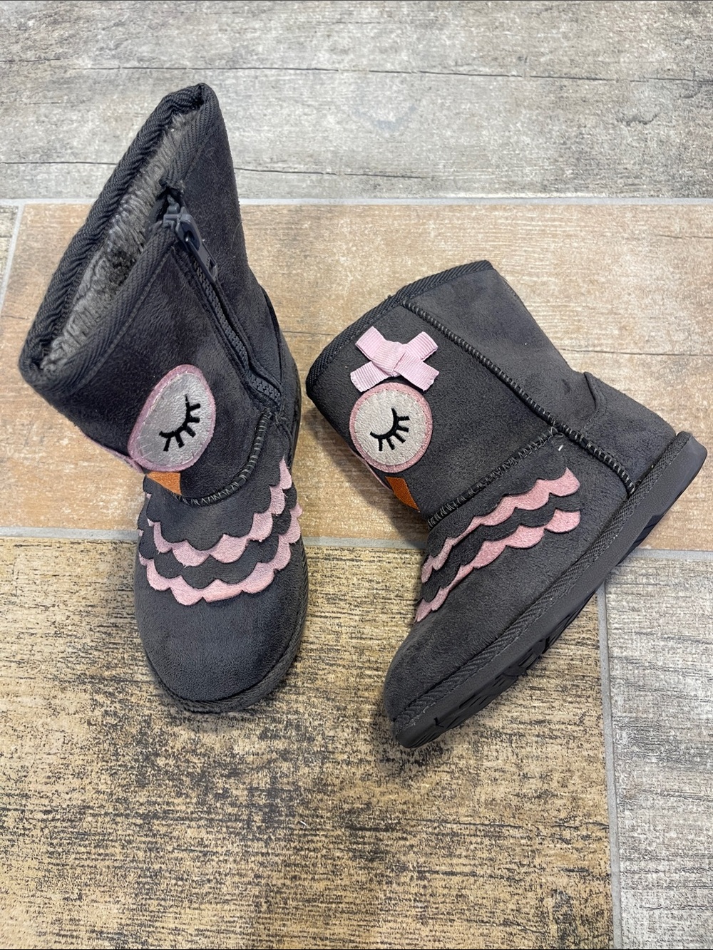 Harper Canyon Toddler Girls Gray Owl Boots Size 10